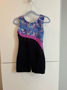 Freestyle Black Leotard Romper with Purple and Blue Print 6/6X
